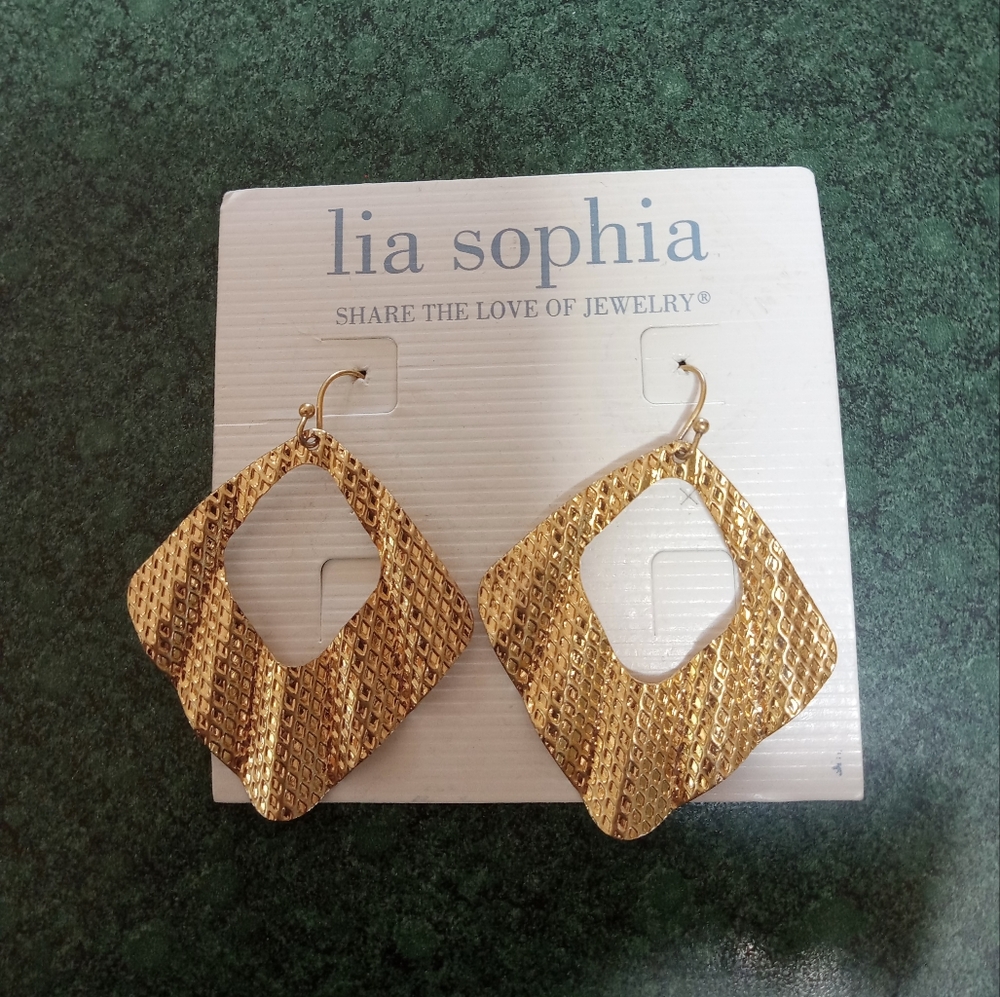 New Lia Sophia Gold Tone earrings 1 3/4 in tall